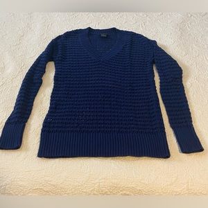 Ann Taylor Open-Stitch V-Neck Navy Sweater